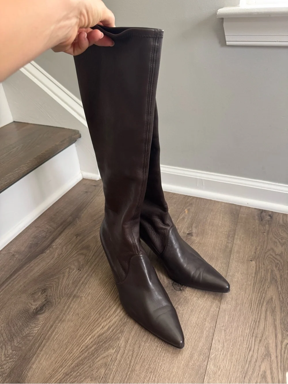 Stuart Weitzman Pulsar Brown Stretch Nappa Knee-High Boots – Size 11